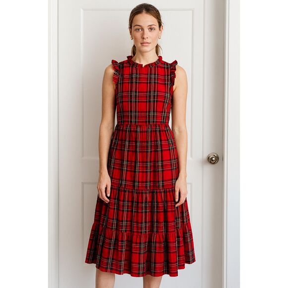 J.Crew Red Plaid Sleeveless Midi Dress – Size 8P - Picture 1 of 7